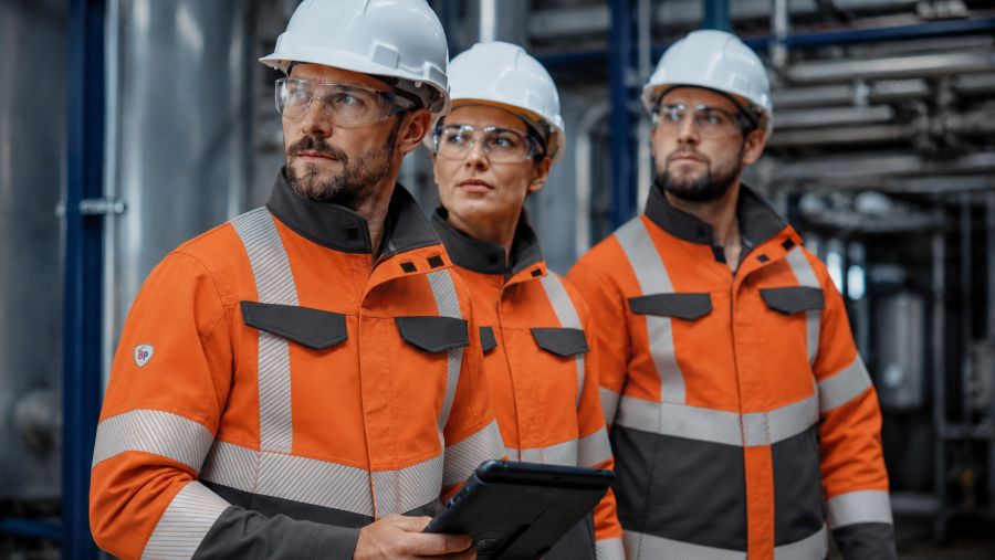 Team in orangener Warnkeidung